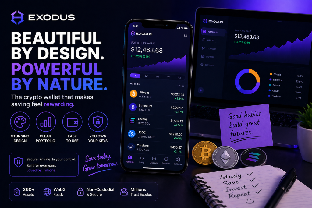 best crypto wallets for students with Exodus visual portfolio growth display